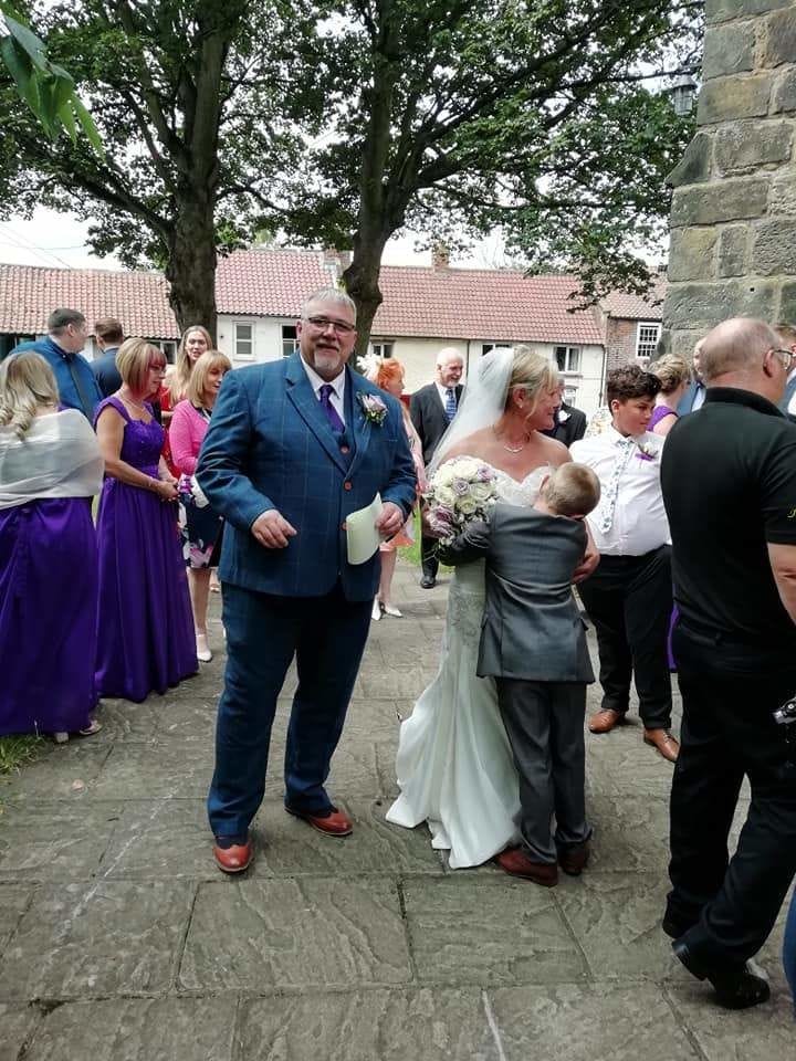 Customer photo review of Blue Overcheck Tweed 3 Piece Suit