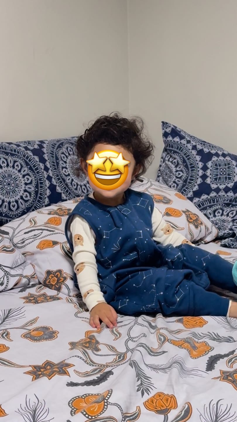 Customer photo review of 4 Season® Baby Sleep Bag with Feet, Merino Wool & Organic Cotton, Night Sky™