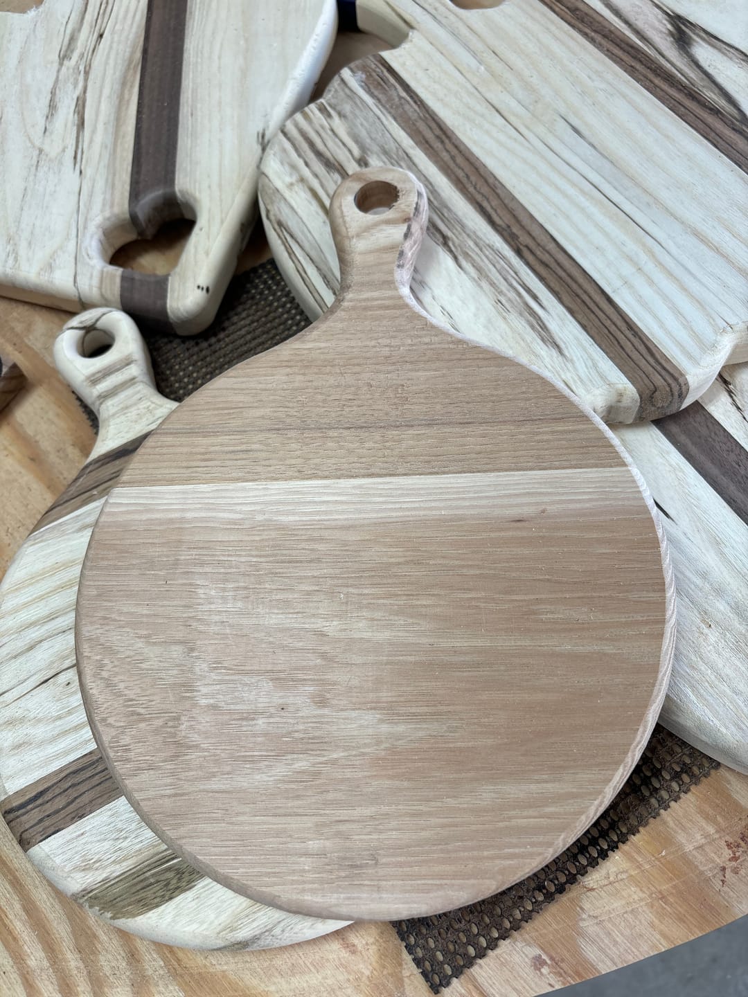 Customer photo review of 15.7x12" Small Round Charcuterie Board With Handle Acrylic Router Template