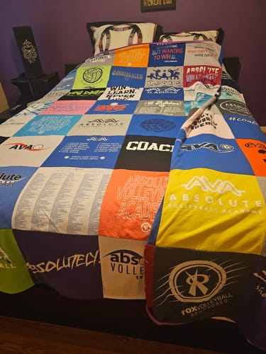 T-shirt quilt with volleyball, sports themes by Lynn from TX