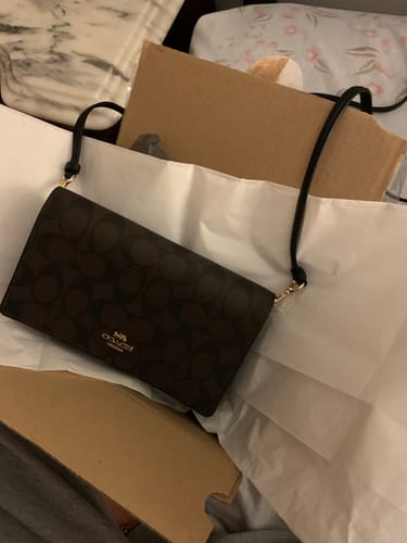 Customer photo review of Anna Foldover Clutch Crossbody In Signature Canvas (Gold/Brown Black)