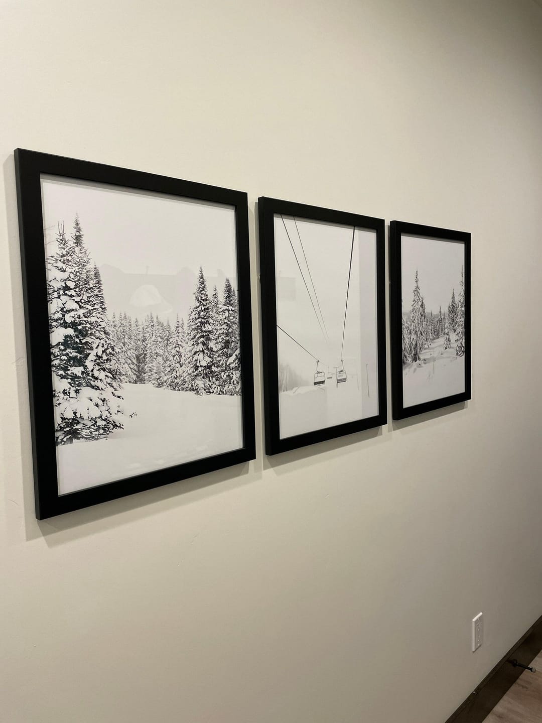 Customer photo review of Winter Skiing Black White Wall Art. Ski Lift, Snowy Forest