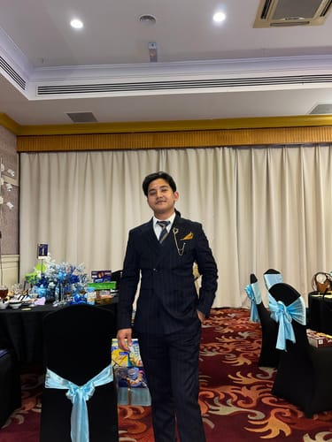 Customer photo review of Trousers With Belt Loop - Deep Blue Stripes (Stretchable)