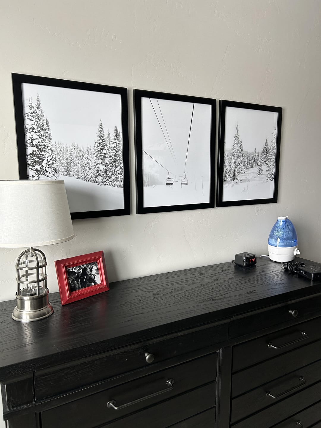 Customer photo review of Winter Skiing Black White Wall Art. Ski Lift, Snowy Forest