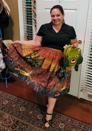 Customer photo review of PRE-ORDER - Universal Monsters: Creature of the Black Lagoon Vintage Movie Poster Skirt in Rust