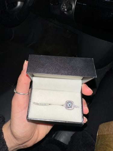 Customer photo review of Louily Classic Halo Round Cut Simulated Diamond Wedding Set In Sterling Silver
