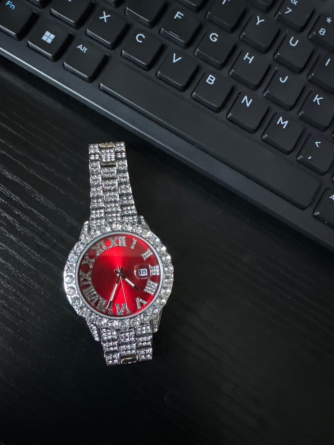 Customer photo review of Ruby Numeral Dial Diamond Simulant Watch - Silver