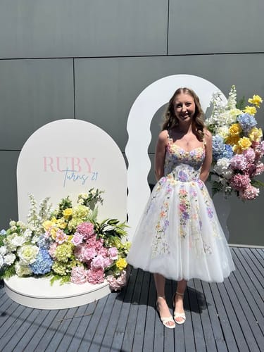 Customer photo review of Embroidery Floral Corset Ivory Dress with Removable Tie Straps