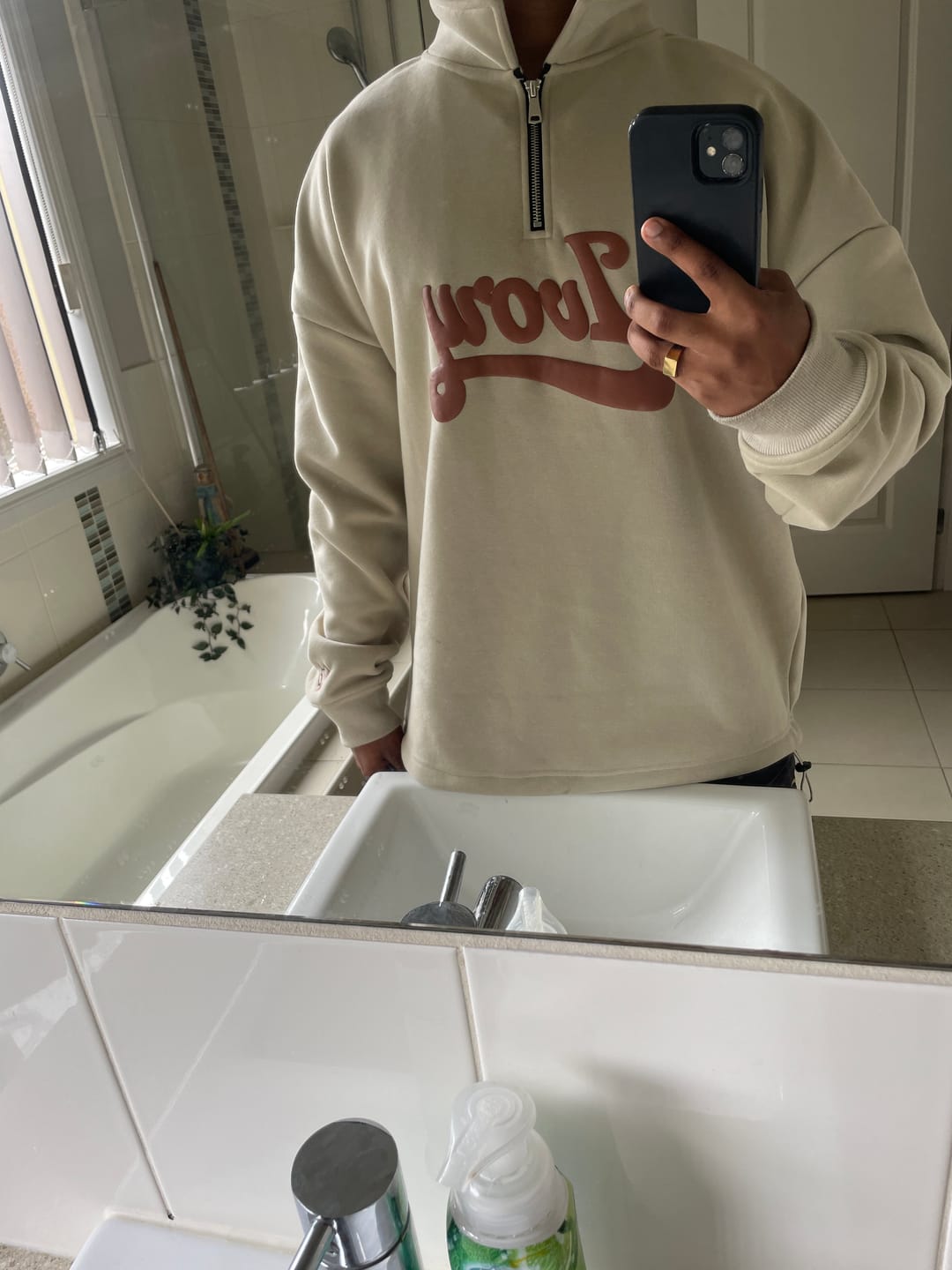 Customer photo review of Oversized Quarter-zip - Ivory
