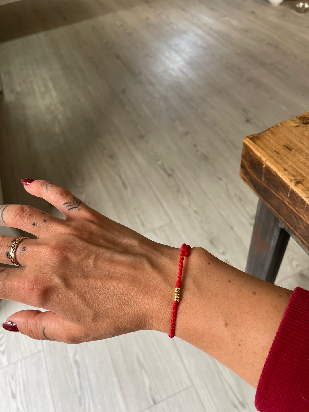 Customer photo review of Buddha Stones 925 Sterling Silver Lucky Golden Bead Braided String Bracelet Anklet