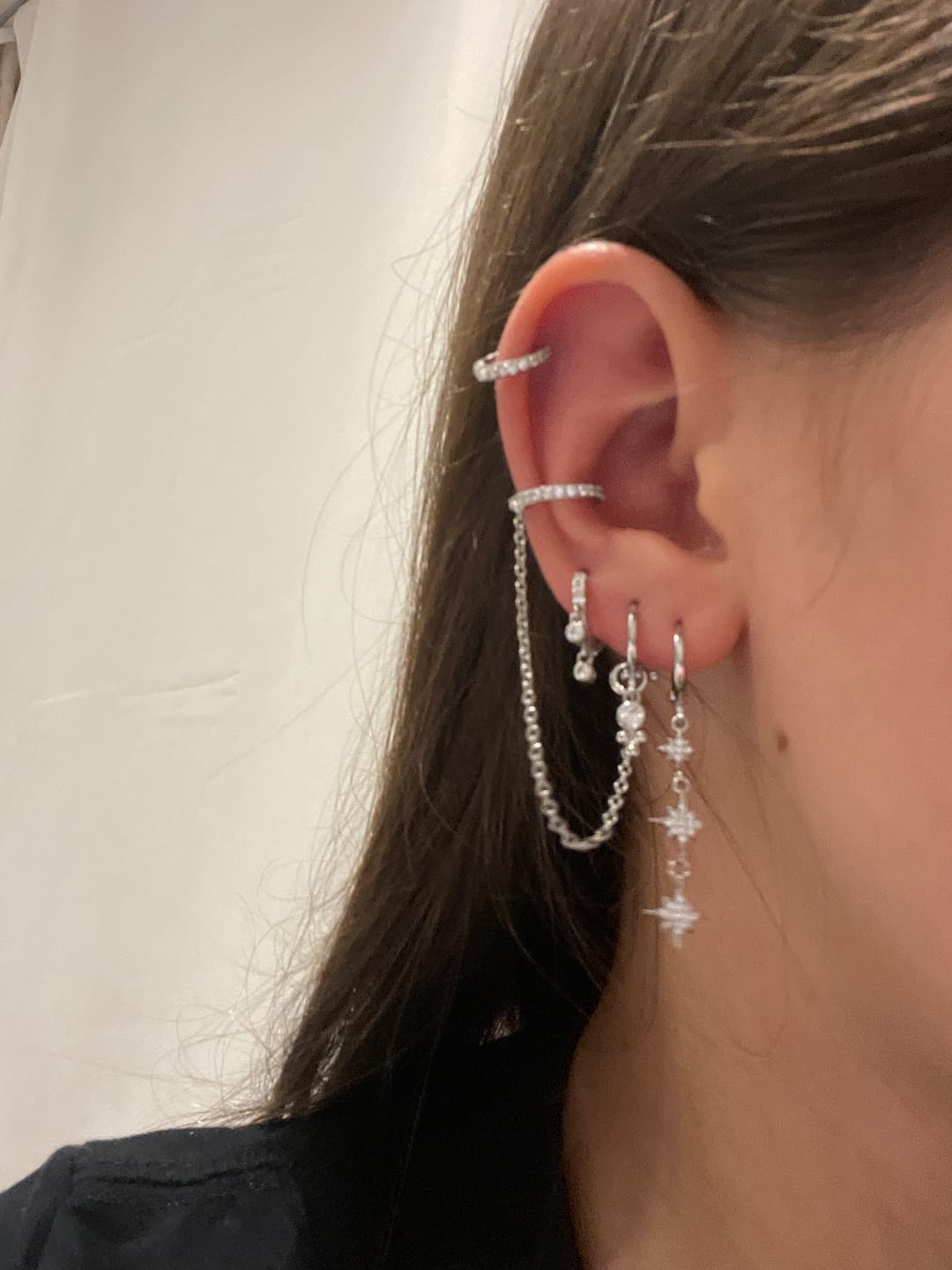Customer photo review of Camelia Crystal Silver Dainty Double Gem Huggie Earrings