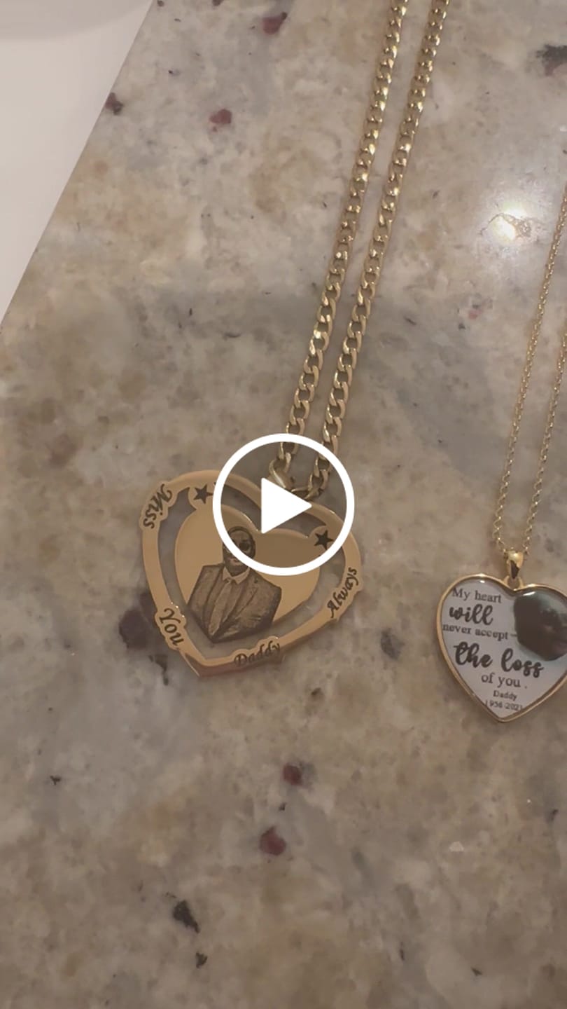 Customer video review of Photo Engraved Heart Necklace