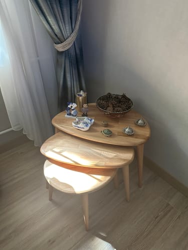 Customer photo review of Ahşap Zigon Sehpa 3'lü Set - Doğal Masif Kestane/Meşe Ağacı (Ercol Style)