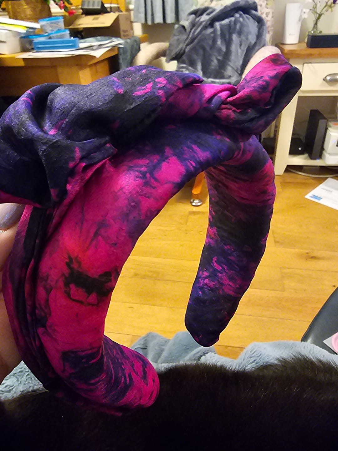 Customer photo review of 12 x 100% Pure Silk Scarves- Assorted Colours- Min Size- 85cm x 85cm