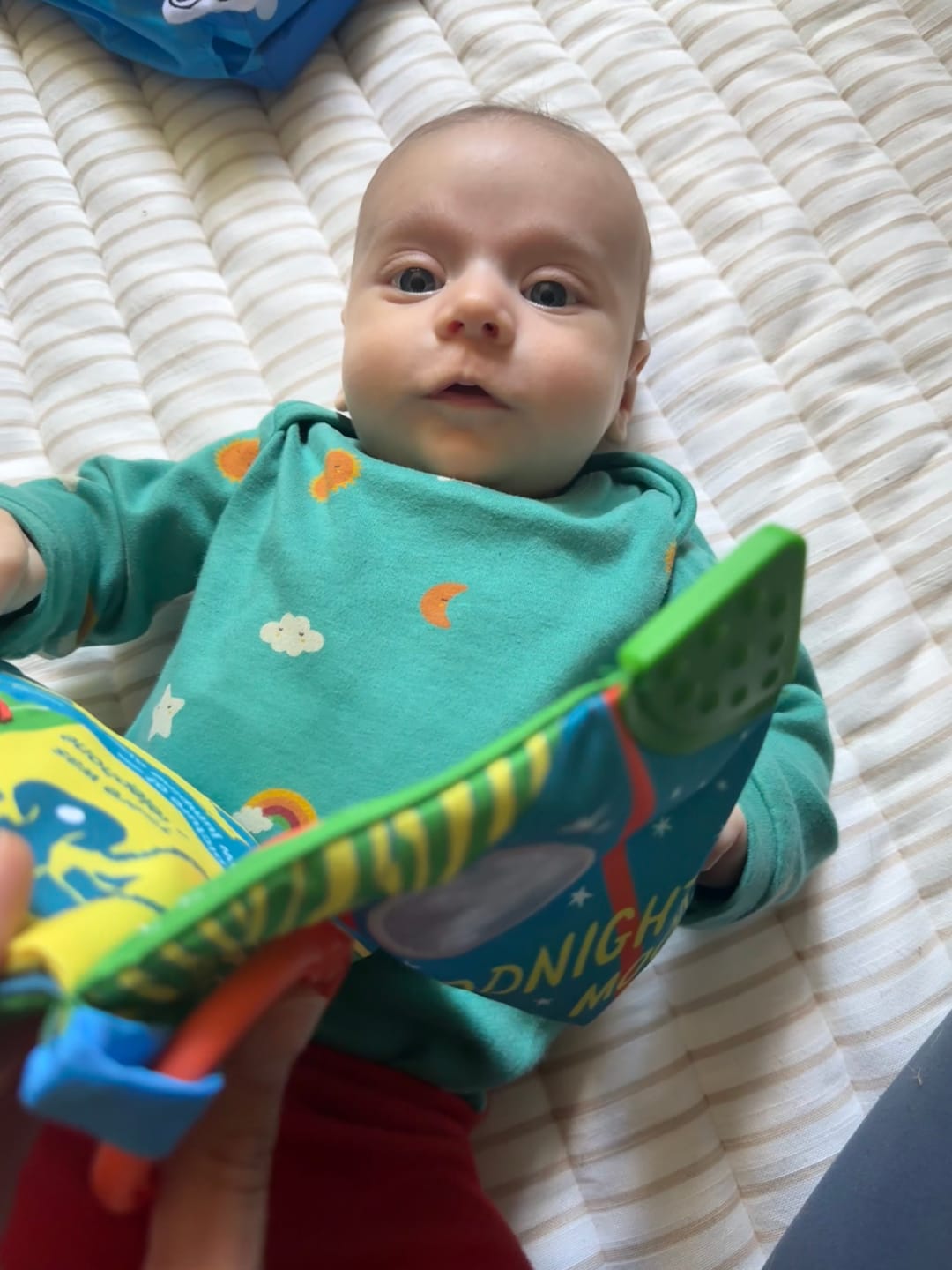 Customer photo review of Turquoise Skies Organic Baby Bodysuit Set - 2 Pack