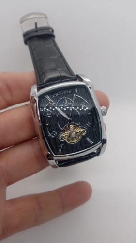 Customer photo review of Elegance® Tonneau 005 Moon Phase Automatic Watch for Men Luxury Brand Tourbillon Skeleton Mechanical Watches Leather Belt Luminous Hands Clock