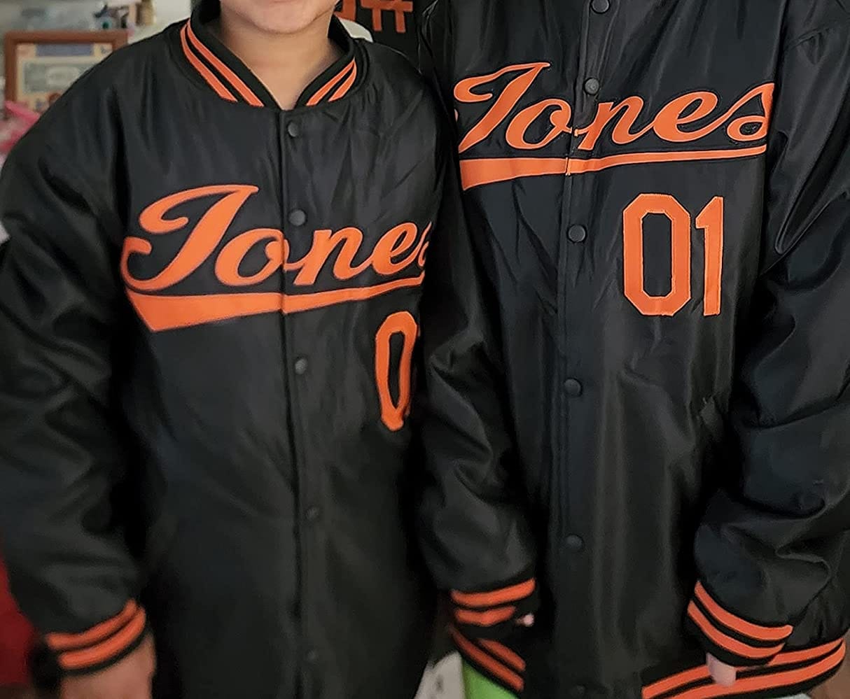 Customer photo review of Custom Black Orange-Black Letterman Solider Classic Style Varsity Full-Snap Jacket