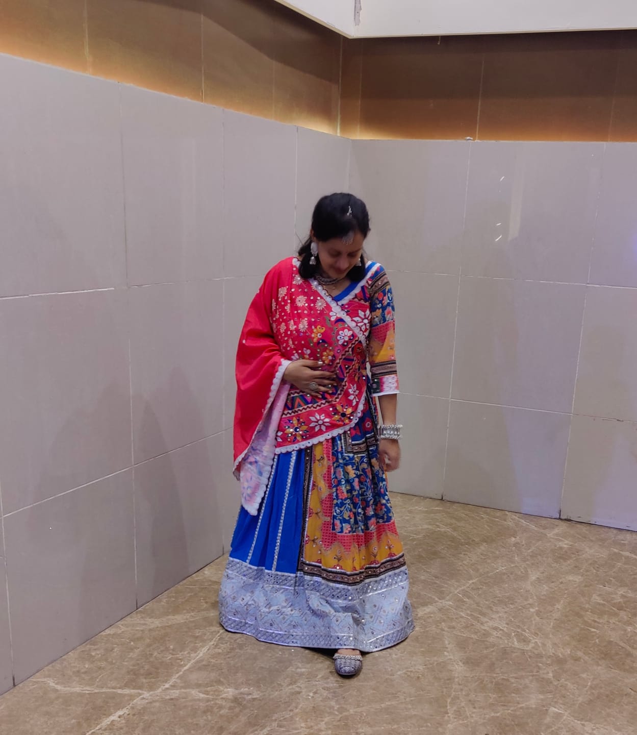 Customer photo review of Multi Color Trendy Mirror Work Cotton Digital Printed Chaniya Choli
