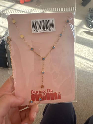 Customer photo review of India Droplet Necklace Gold & Blue