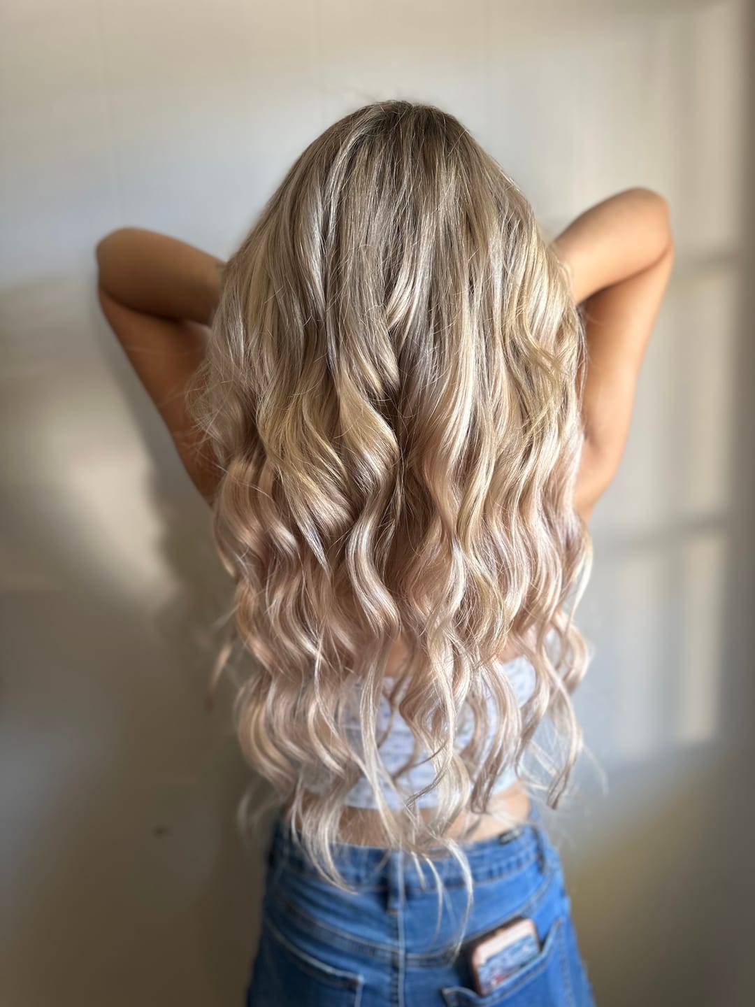 Customer photo review of Full Shine Tape in Hair Extensions 100% remy Human Hair Balayage (#18/22/60)