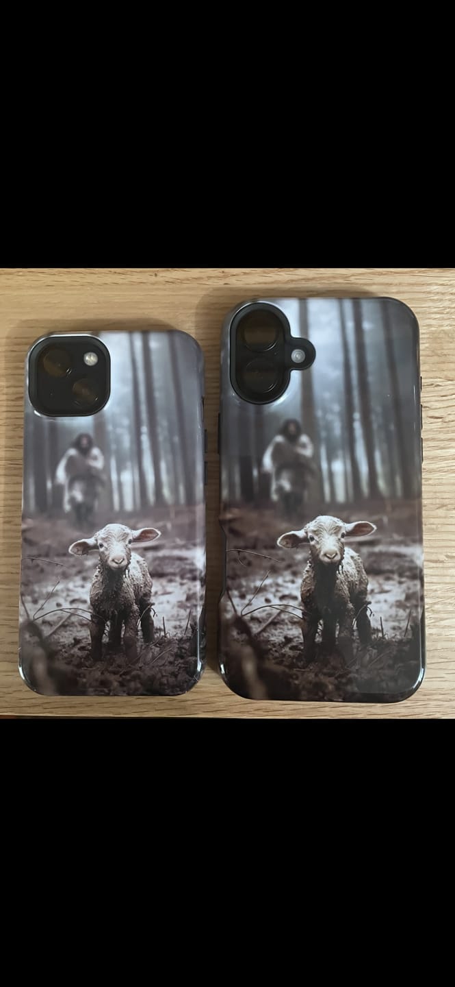Customer photo review of Jesus With The Sheep, Jesus Running After Lamb, Phone Case