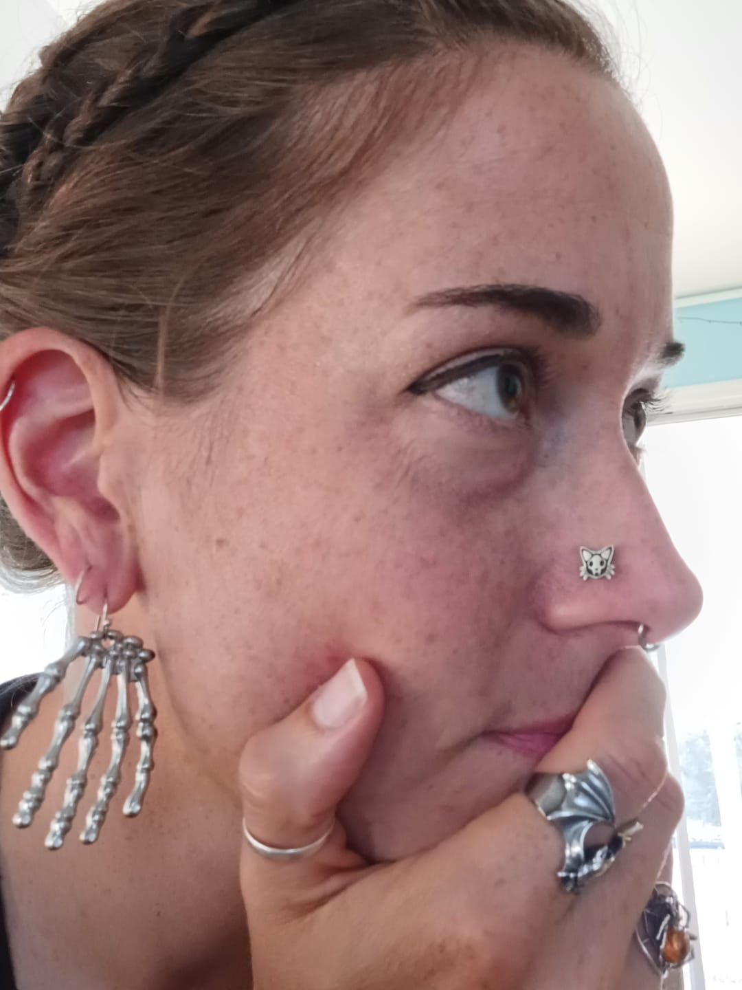 Customer photo review of Skull Cat Nose Stud + Earring
