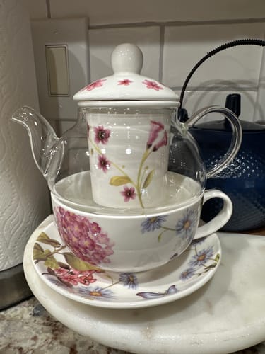 Customer photo review of Hydrangea with Butterflies Glass and Fine Porcelain Tea For One Set
