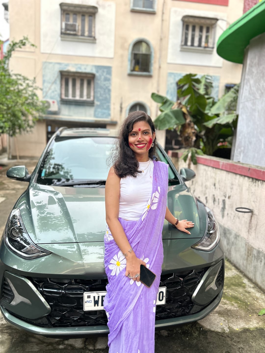 Customer photo review of Lavender Handpainted Mulmul Cotton Saree