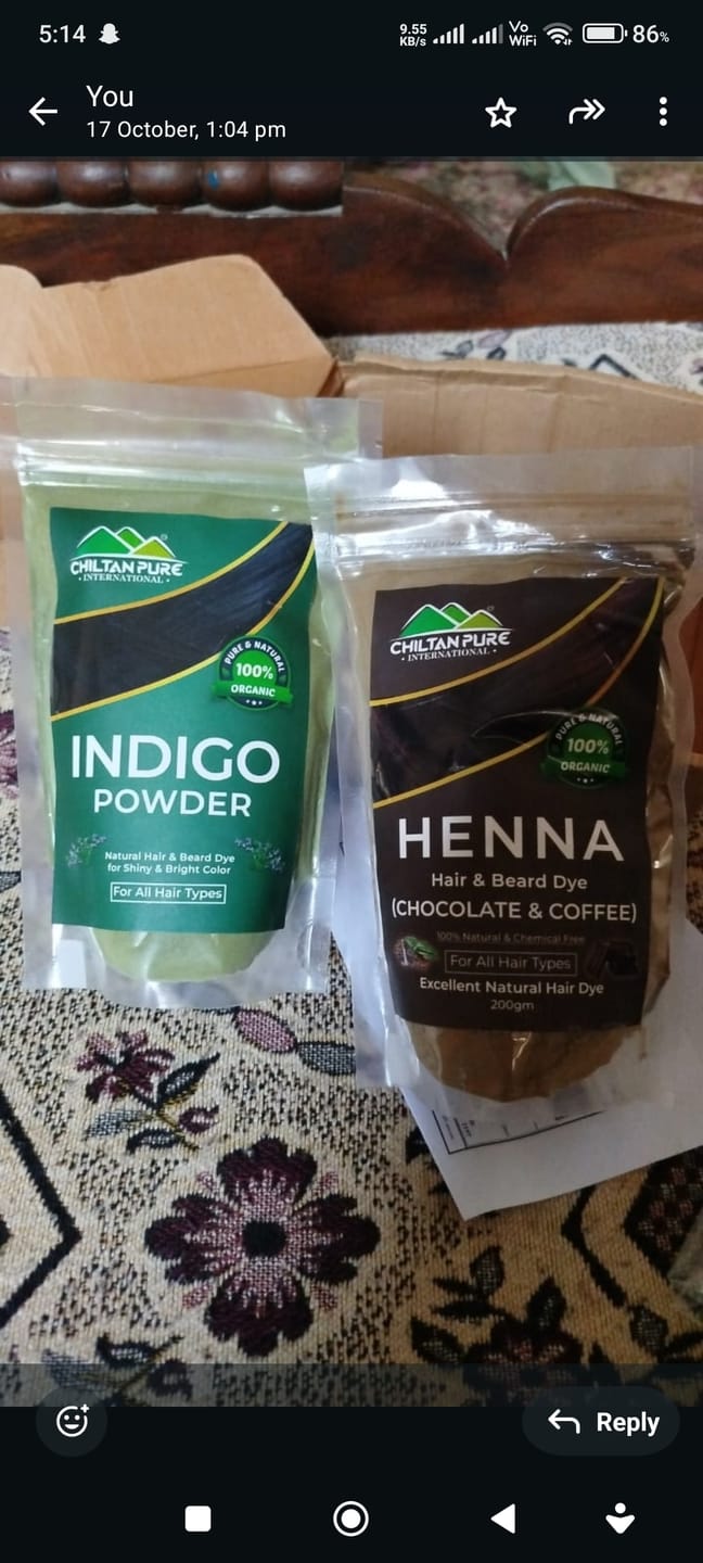 Customer photo review of Henna Hair and Beard Dye (Chocolate & Coffee) – Prevents Premature Hair Greying, Improves Scalp Health, Balances pH & Oil Production 200gm