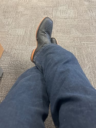 Customer photo review of Matte Black Python Boots With Red Soles — Square Toe