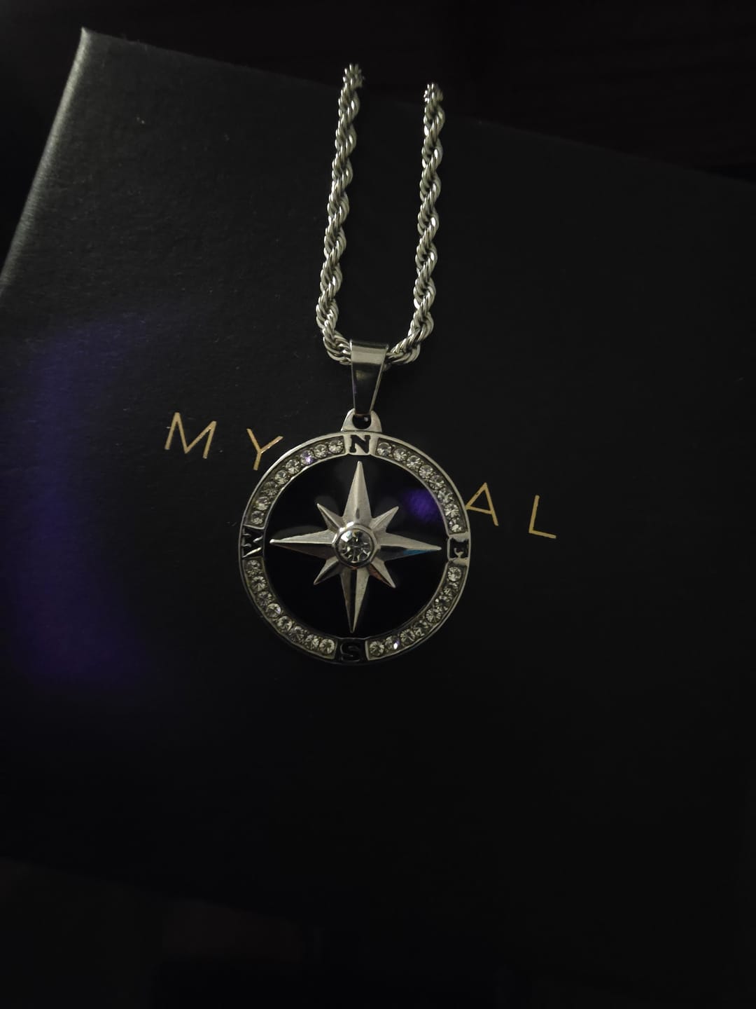 Customer photo review of ICED COMPASS PENDANT (WHITE GOLD)