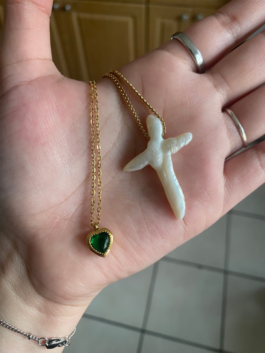 Customer photo review of Pearl Cross Necklace