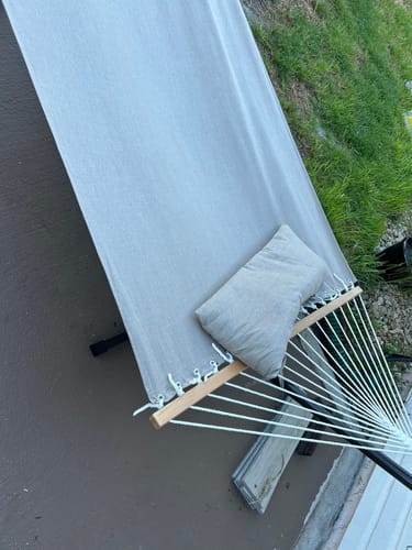 Customer photo review of Large Sunbrella® Quick Dry Hammock with Deluxe-sized Pillow With Stand