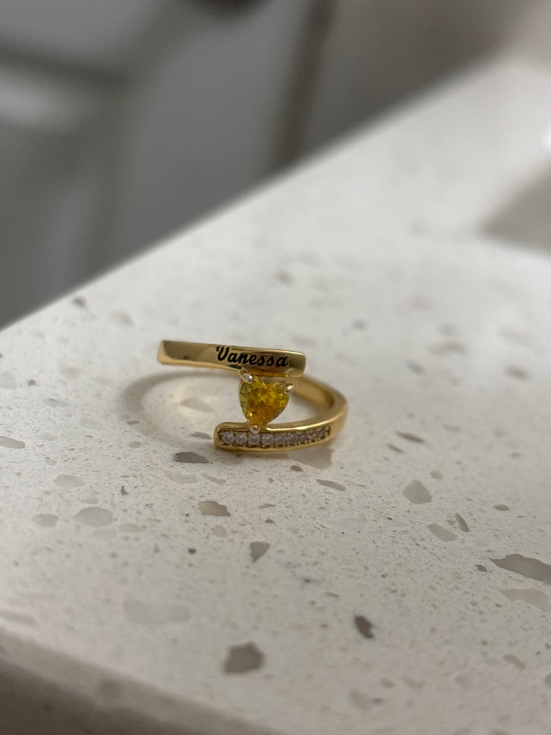Customer photo review of Engraved Birthstone Ring