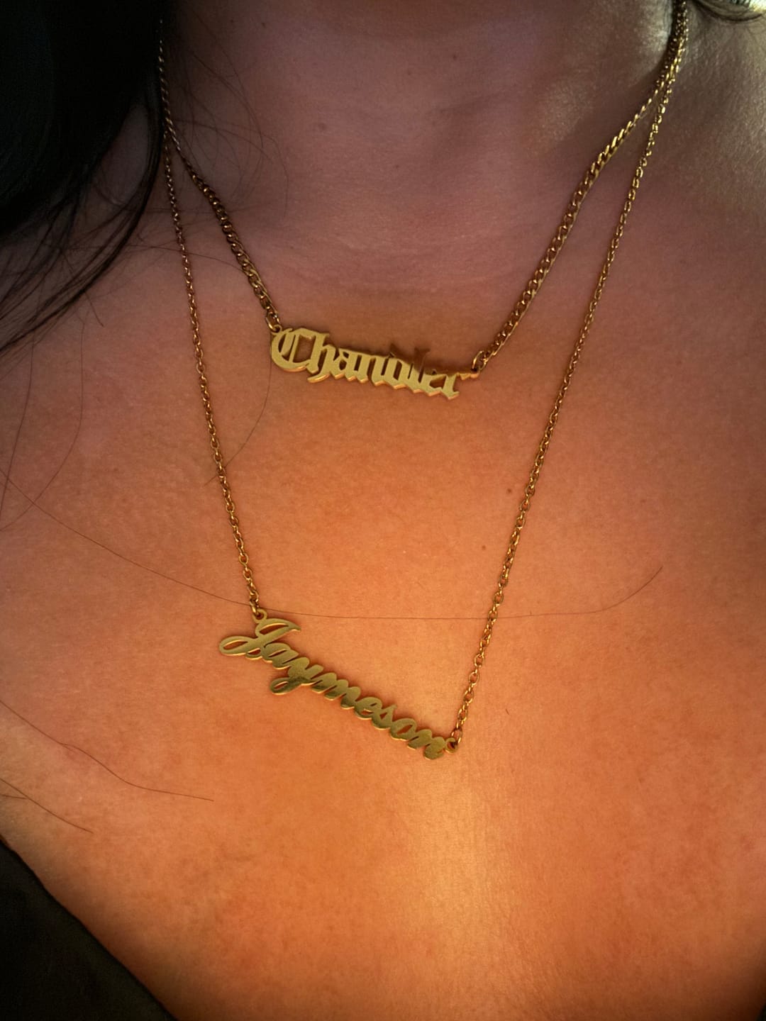 Customer photo review of Old English Custom Necklace