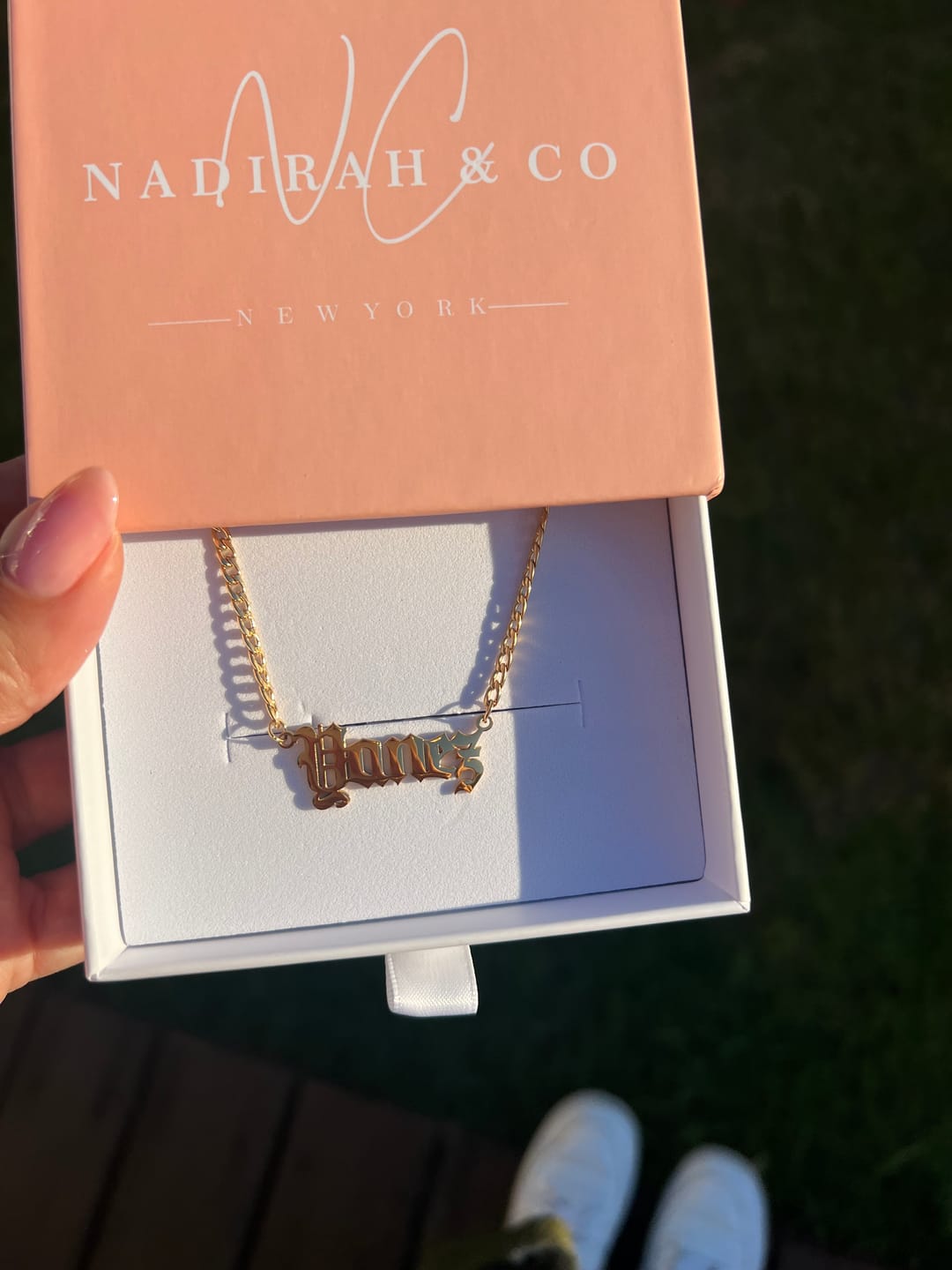 Customer photo review of Old English Custom Necklace