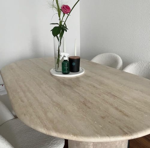 Customer photo review of Agathi Travertine Dining Table
