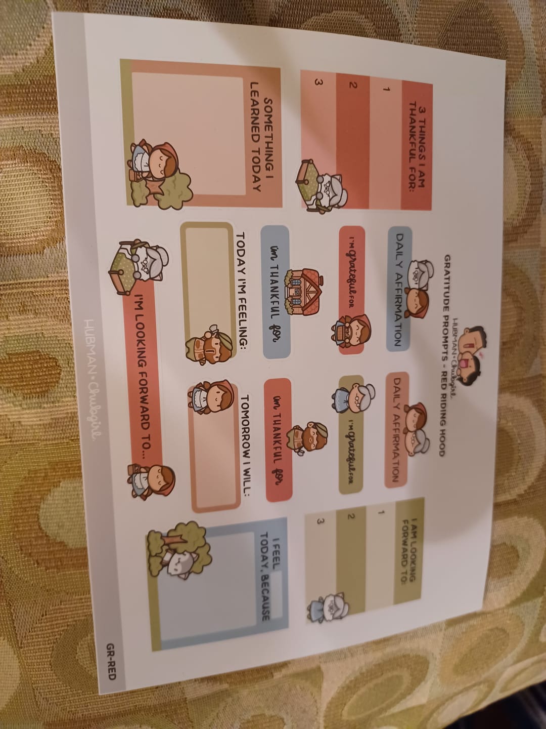 Customer photo review of Sticker Sheet - Gratitude Prompts Red Riding Hood Theme