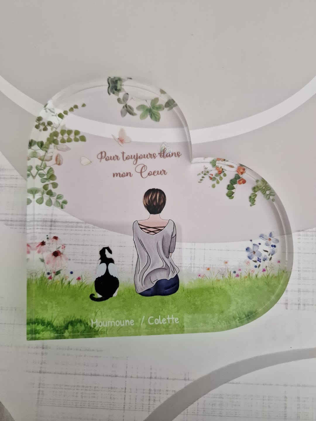 Customer photo review of Toujours à mes côtés - Cœur en verre personnalisé