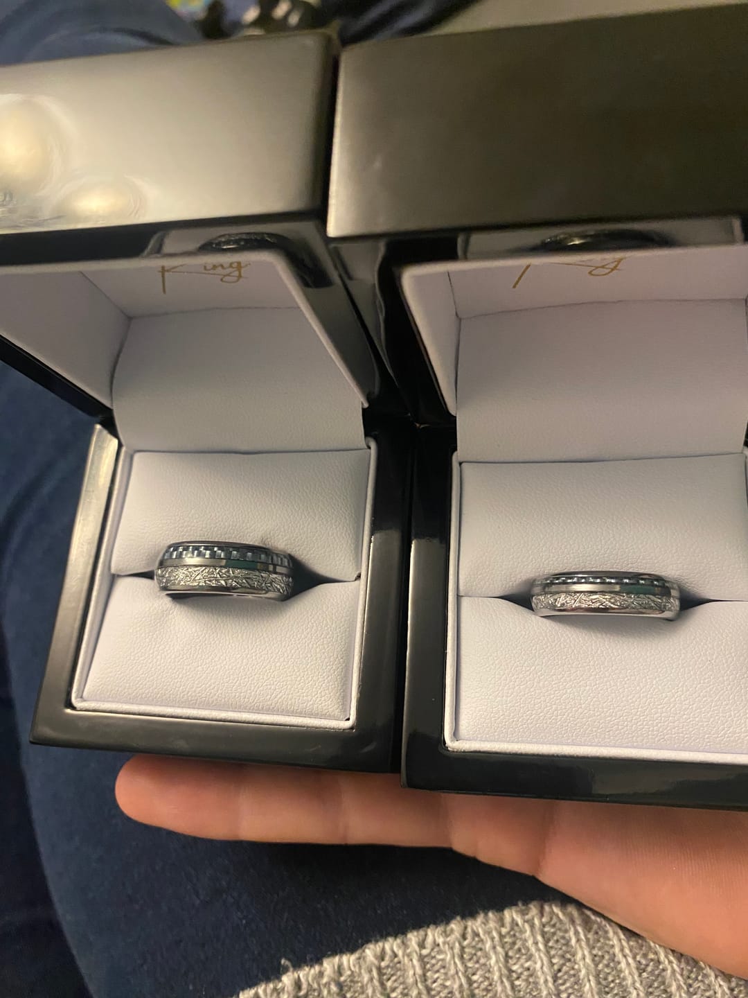 Customer photo review of The Steely Blue Wonder Ring Set