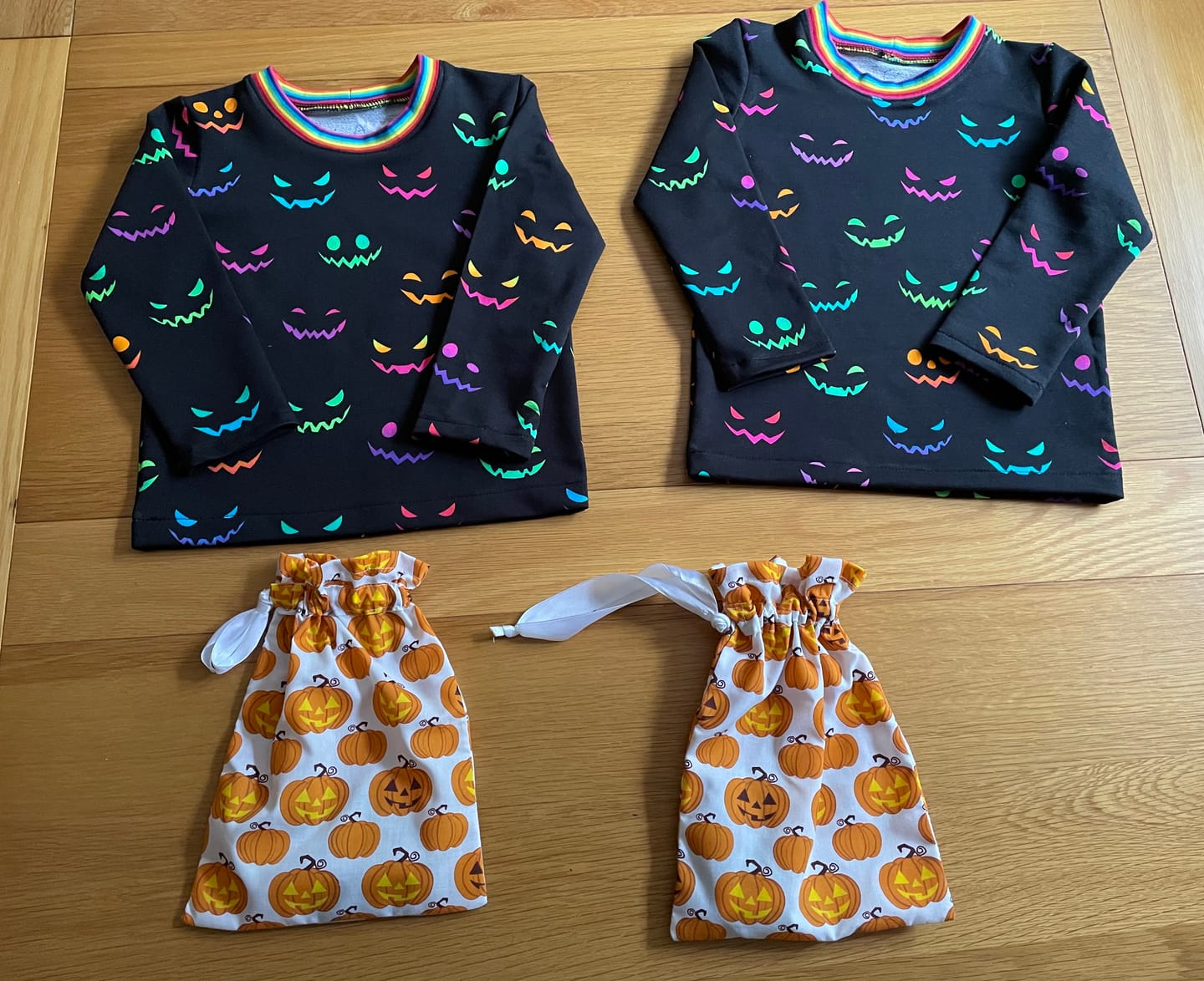 Customer photo review of Colourful Halloween Faces on Black French Terry Fabric