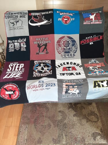 T-shirt quilt with martial arts, taekwondo themes by LaTonya from GA