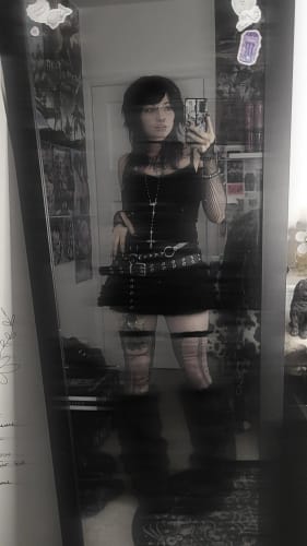 Customer photo review of Vesta Dark Layered Denim Mini Skirt