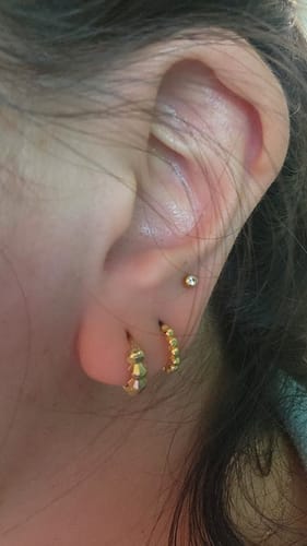 Customer photo review of Beaded Huggie Earrings in 9ct Yellow Gold