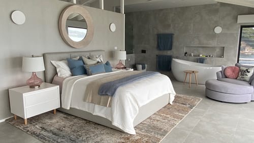 Customer photo review of Linen Piped Blue & Mustard Lounge Cushion 55 x 55cm