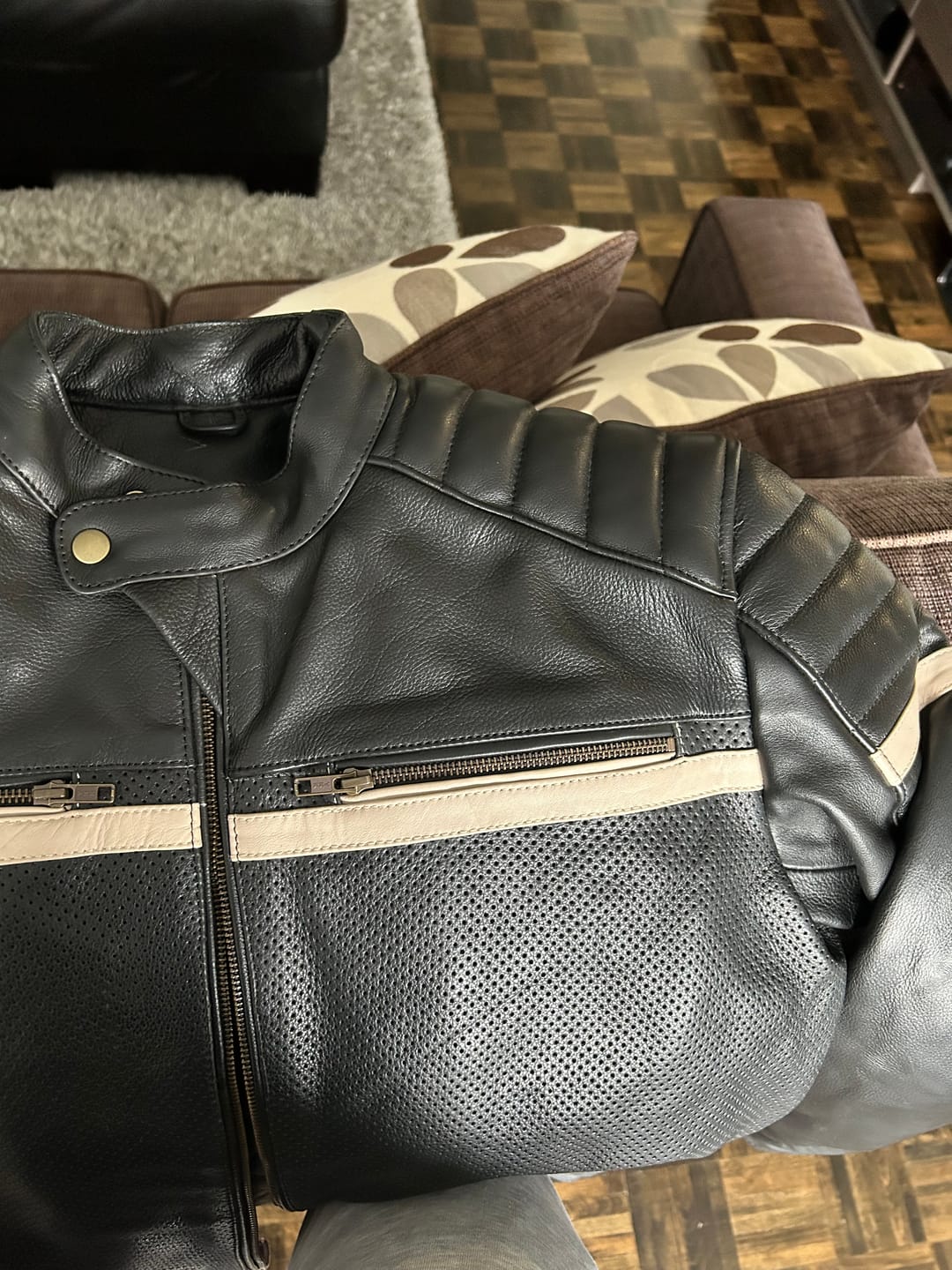 Customer photo review of Black Cafe Racer Premium Leather Armored Motorcycle Jacket