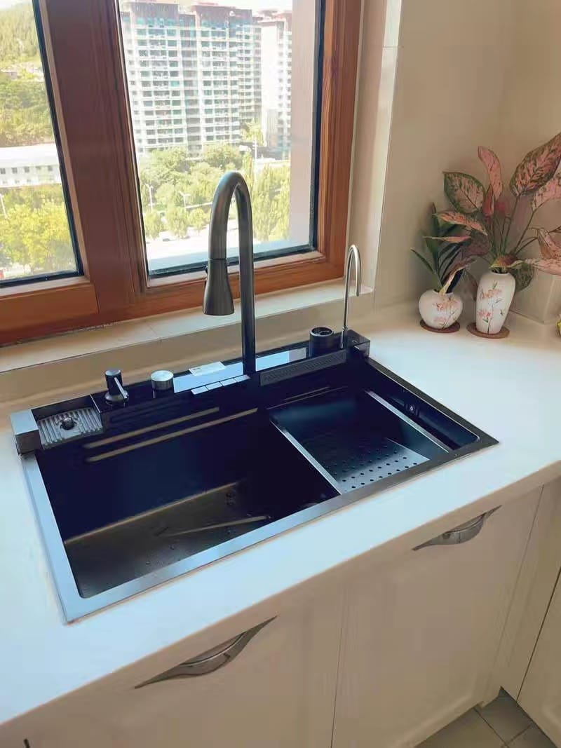 Customer photo review of Kitchen Deluxe Waterfall Workstation Sink with Digital Temperature Display Faucet