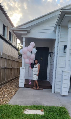 Customer photo review of Maternity Tie Back Short Sleeve Chiffon Dress - Polka Dots