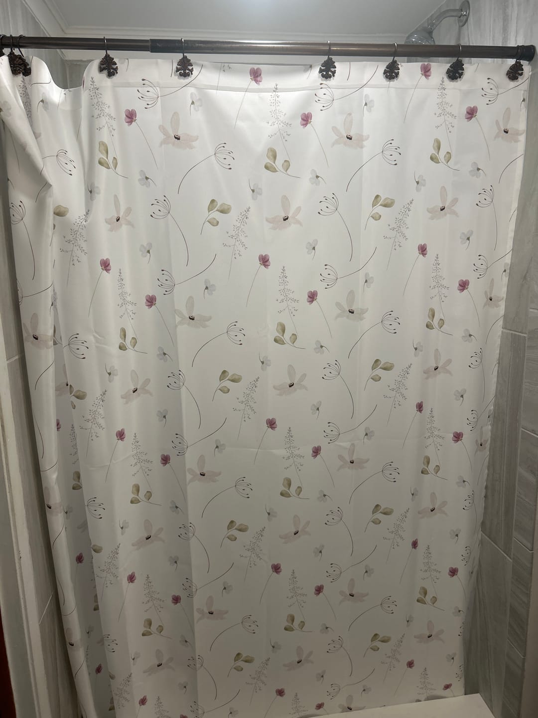 Customer photo review of Wildflowers Shower Curtain – Green & Purple