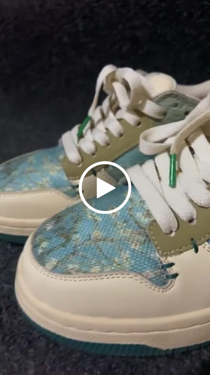 Customer video review of Van Gogh Almond Blossoms inspired sneakers